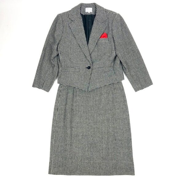 Montage VINTAGE 2-Piece Wool Houndstooth Skirt Suit. Black/White. Size 14